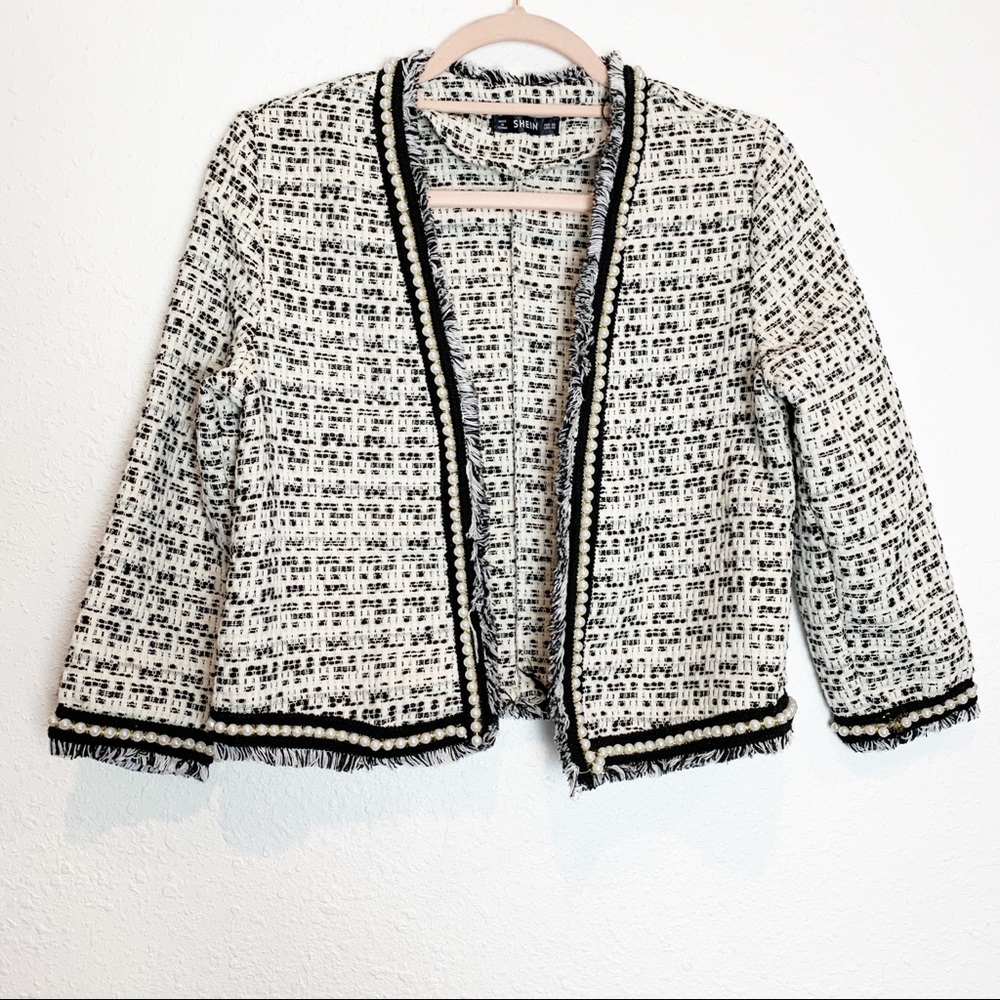 “Excluded” from BF sale!Shein Tweed Ivory & Black Pearl Blazer size XS